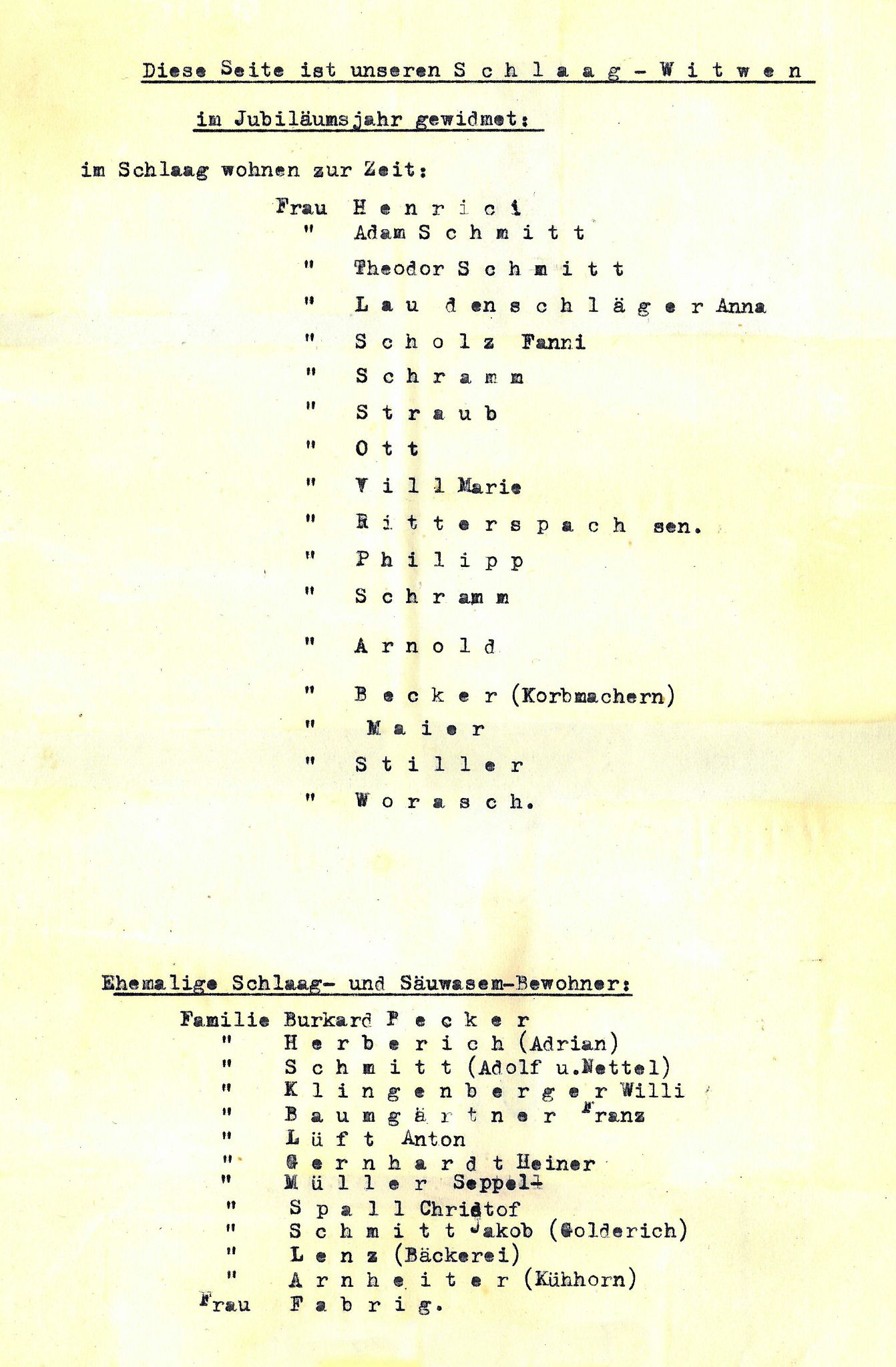 Die "Schlag-Witwen" im Jubiläumsjahr 1951