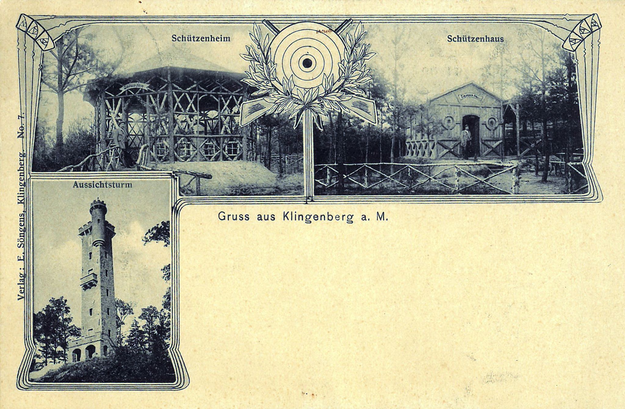 Ansichtskarte mit Schützenheim und Schützenhaus am Aussichtsturm um 1920