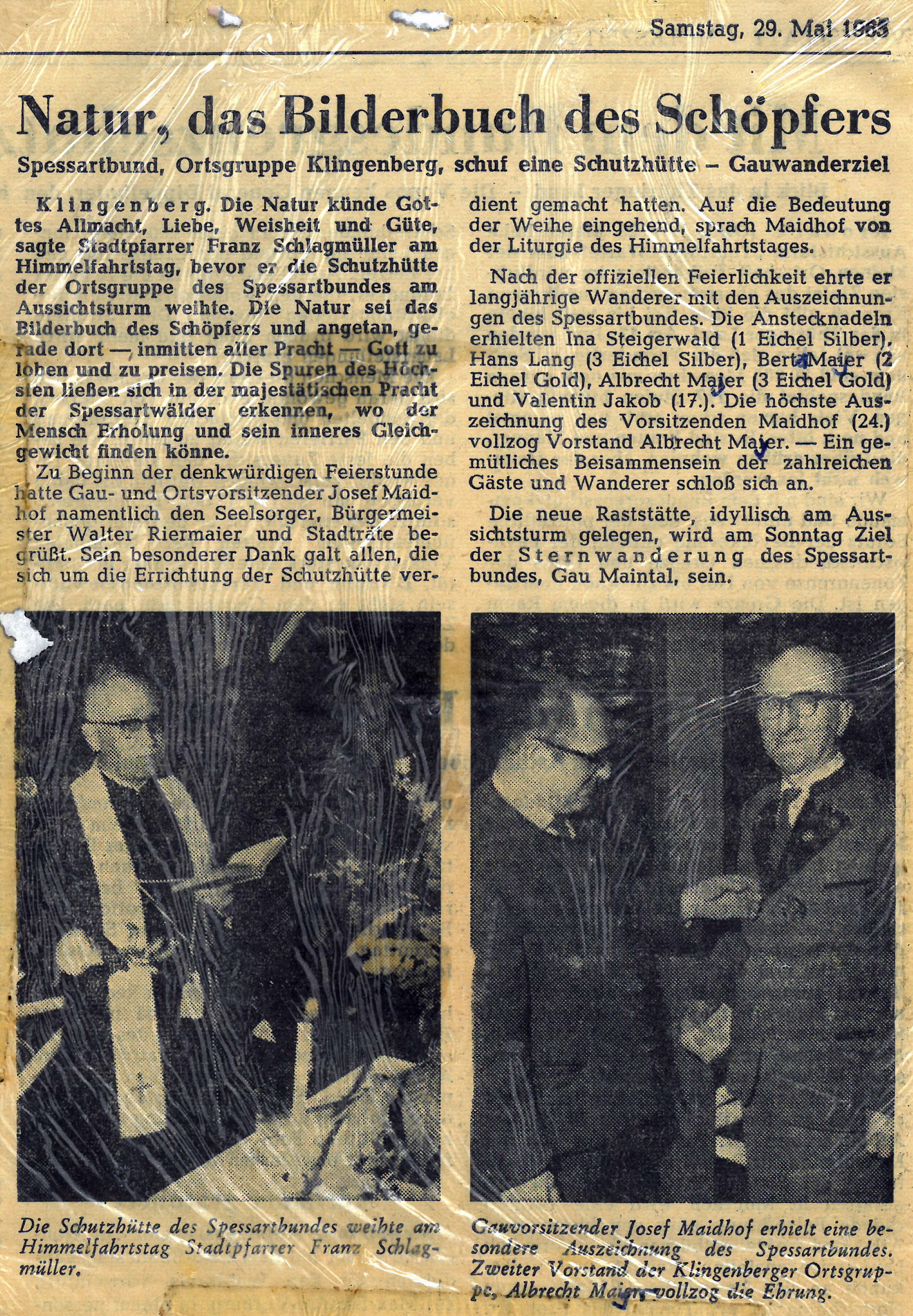 Zeitungsbericht zum Tag der Einweihung der Schutzhütte am Aussichtsturm