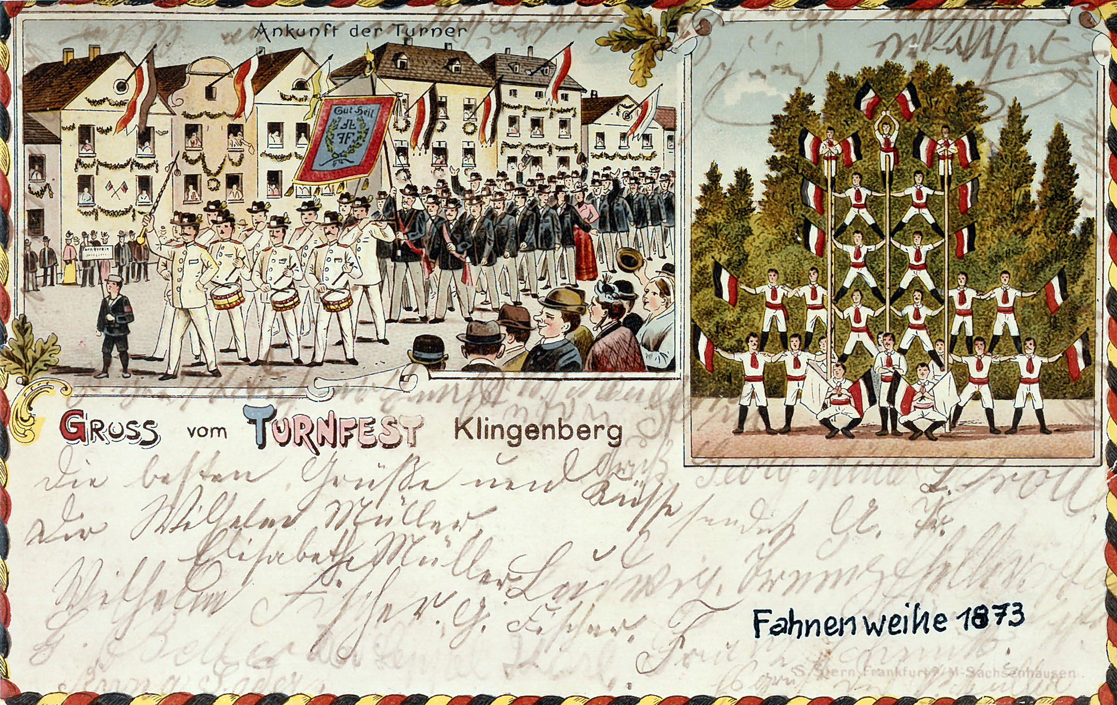 Lithografie zur Fahnenweihe des Turnvereins 1863 e.V. Klingenberg