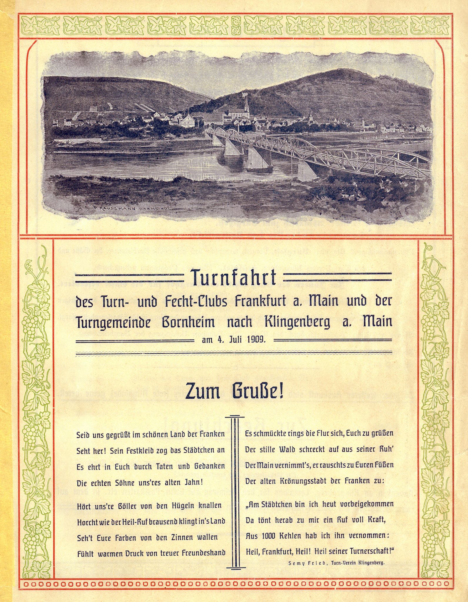 Festprogramm zum Besuch auswärtiger Vereine 1909 Titelseite