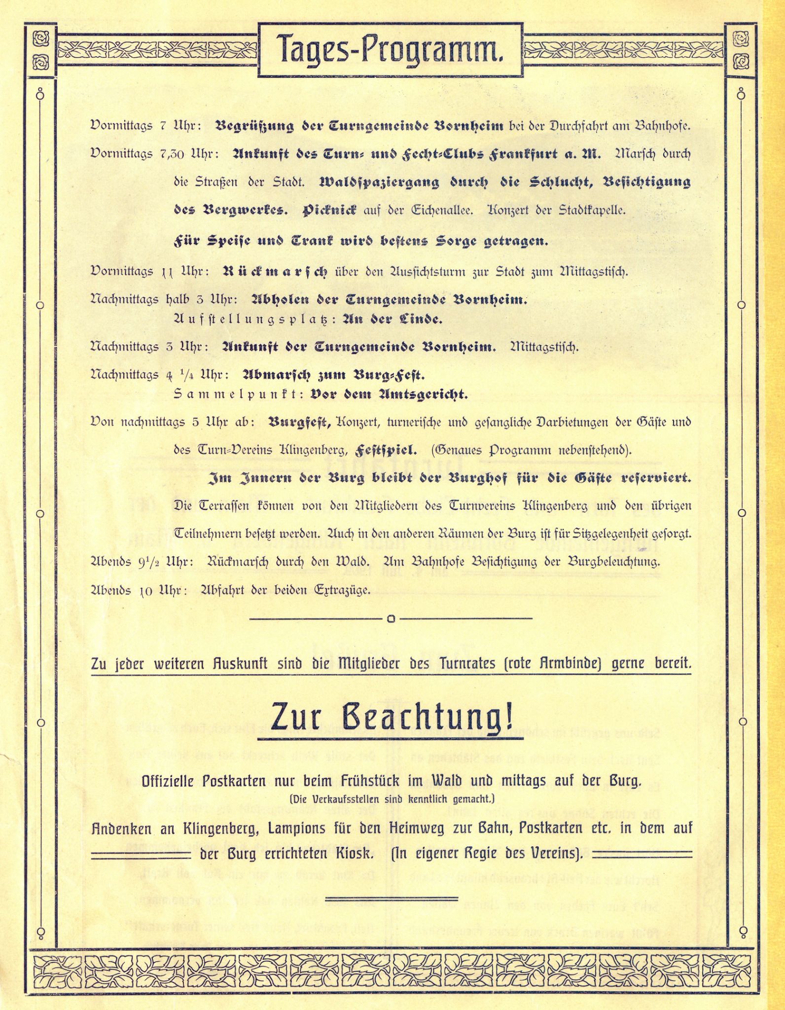 Festprogramm 1909 Rückseite