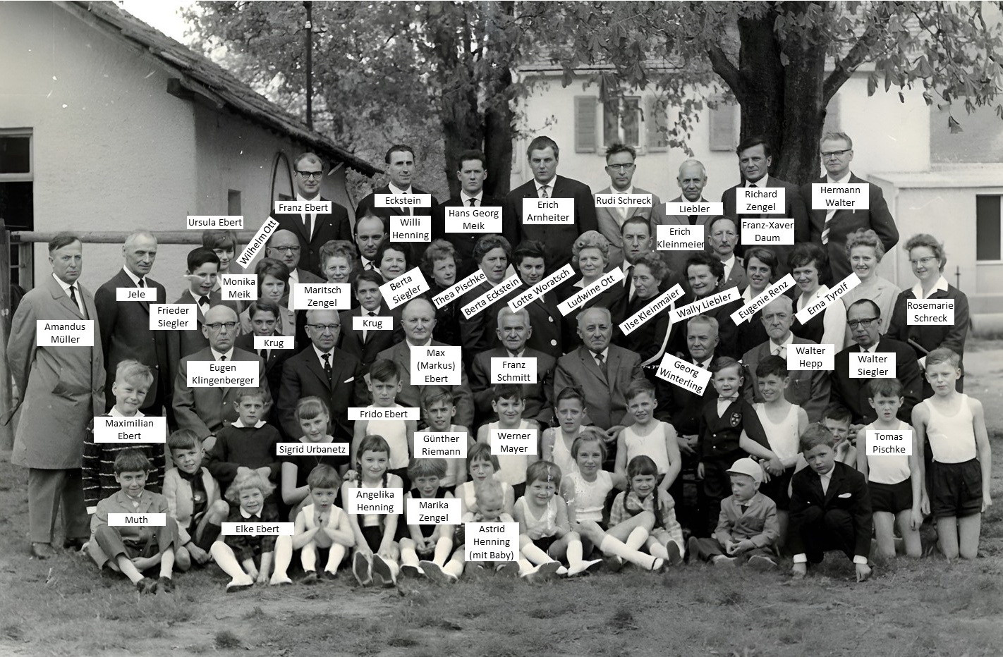 Gruppenbild zum 100-jährigen Jubiläum 1963 mit Namen