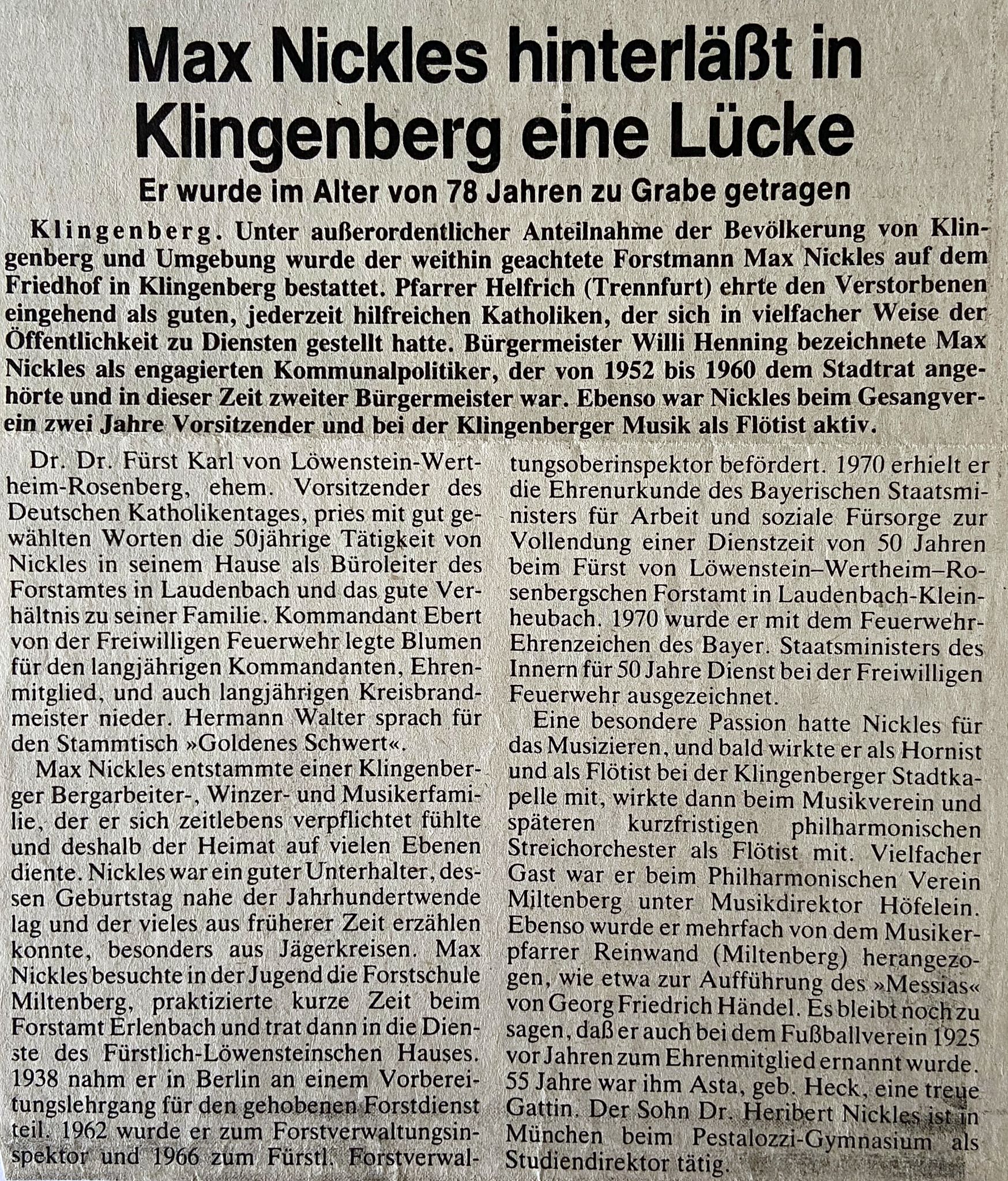 1983 100 Zeitungsbericht zum Tode von Max Nickles