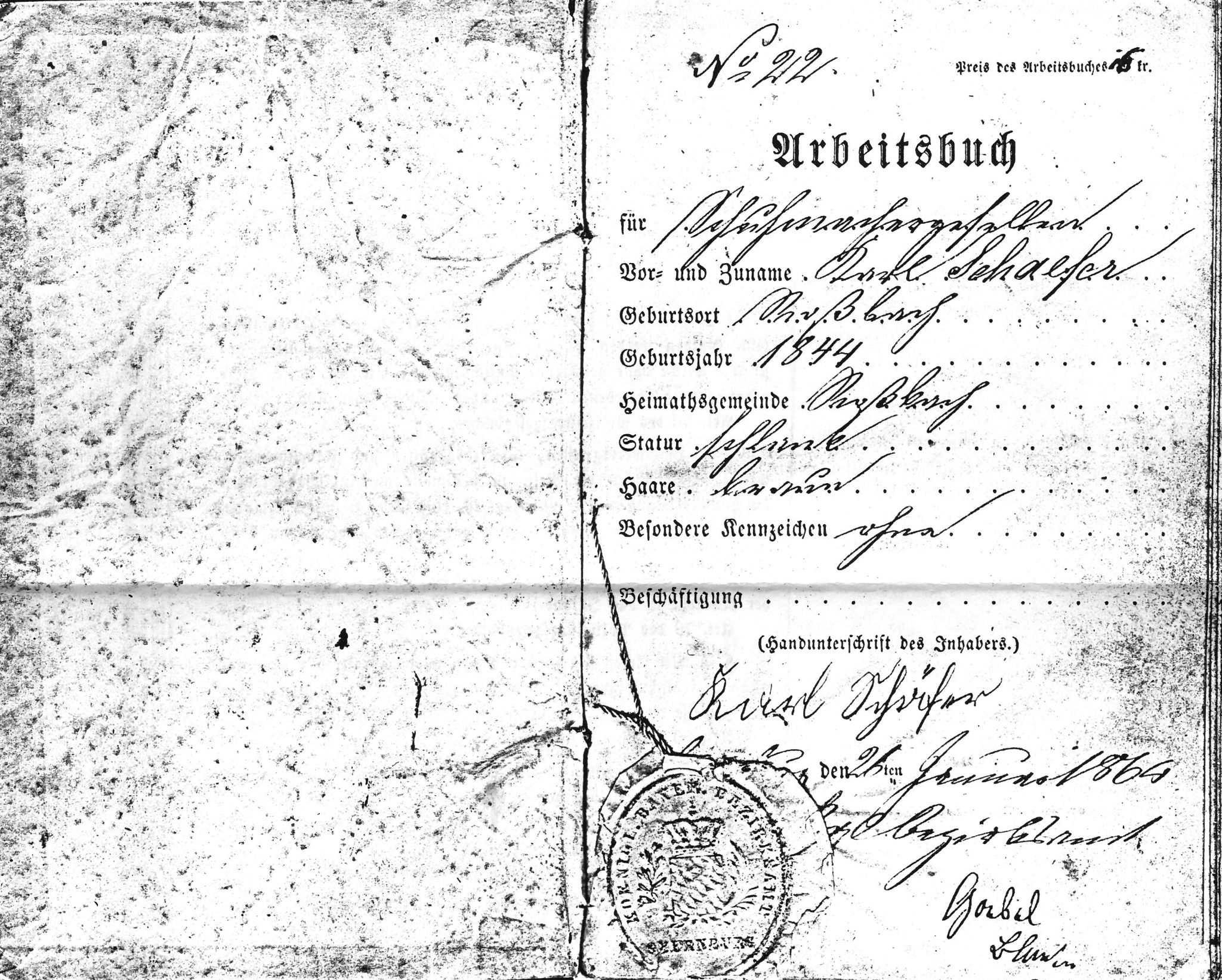 Arbeitsbuch Titelseite 1864