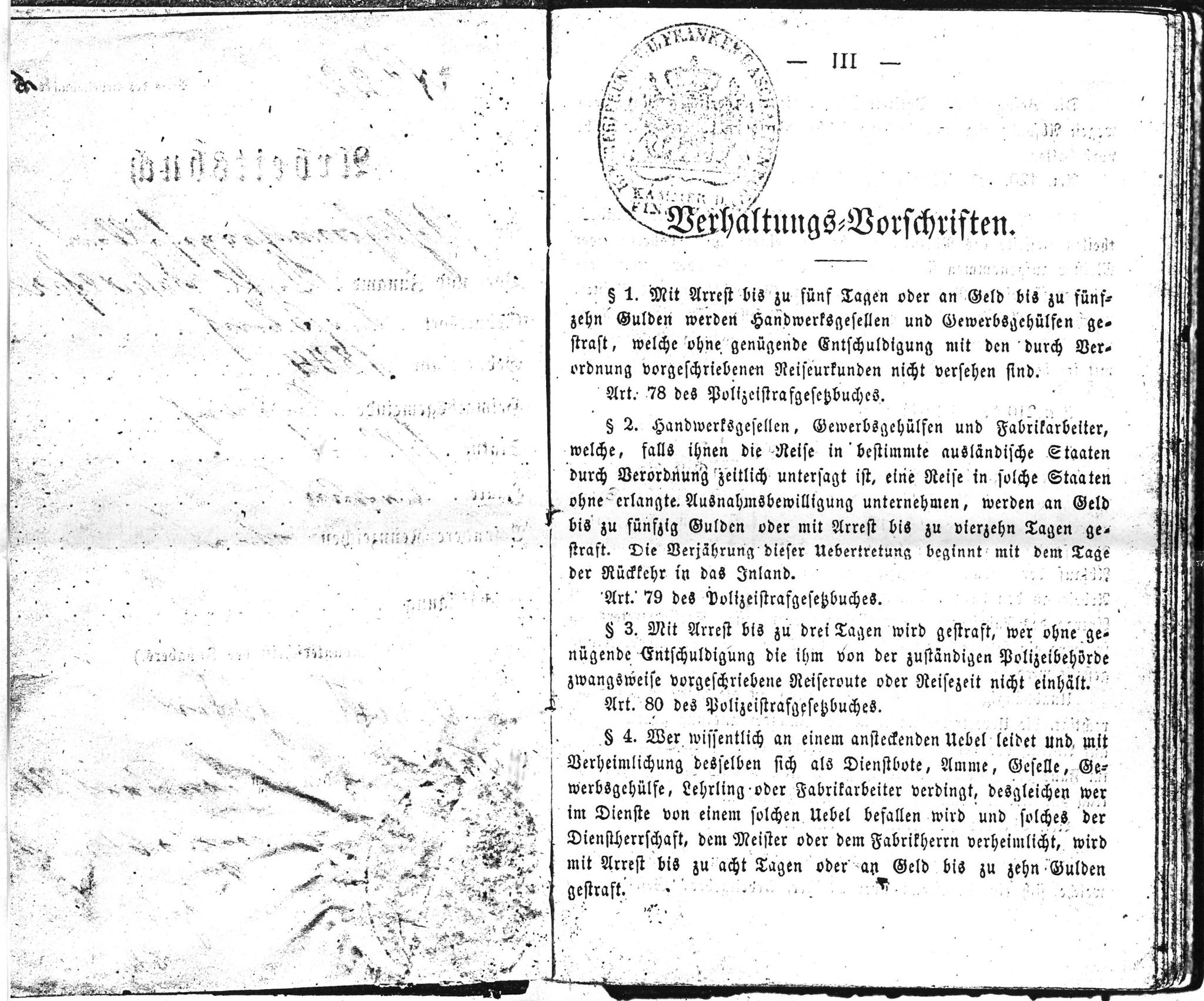 "Verhaltungsvorschriften" (aus dem Arbeitsbuch 1864)