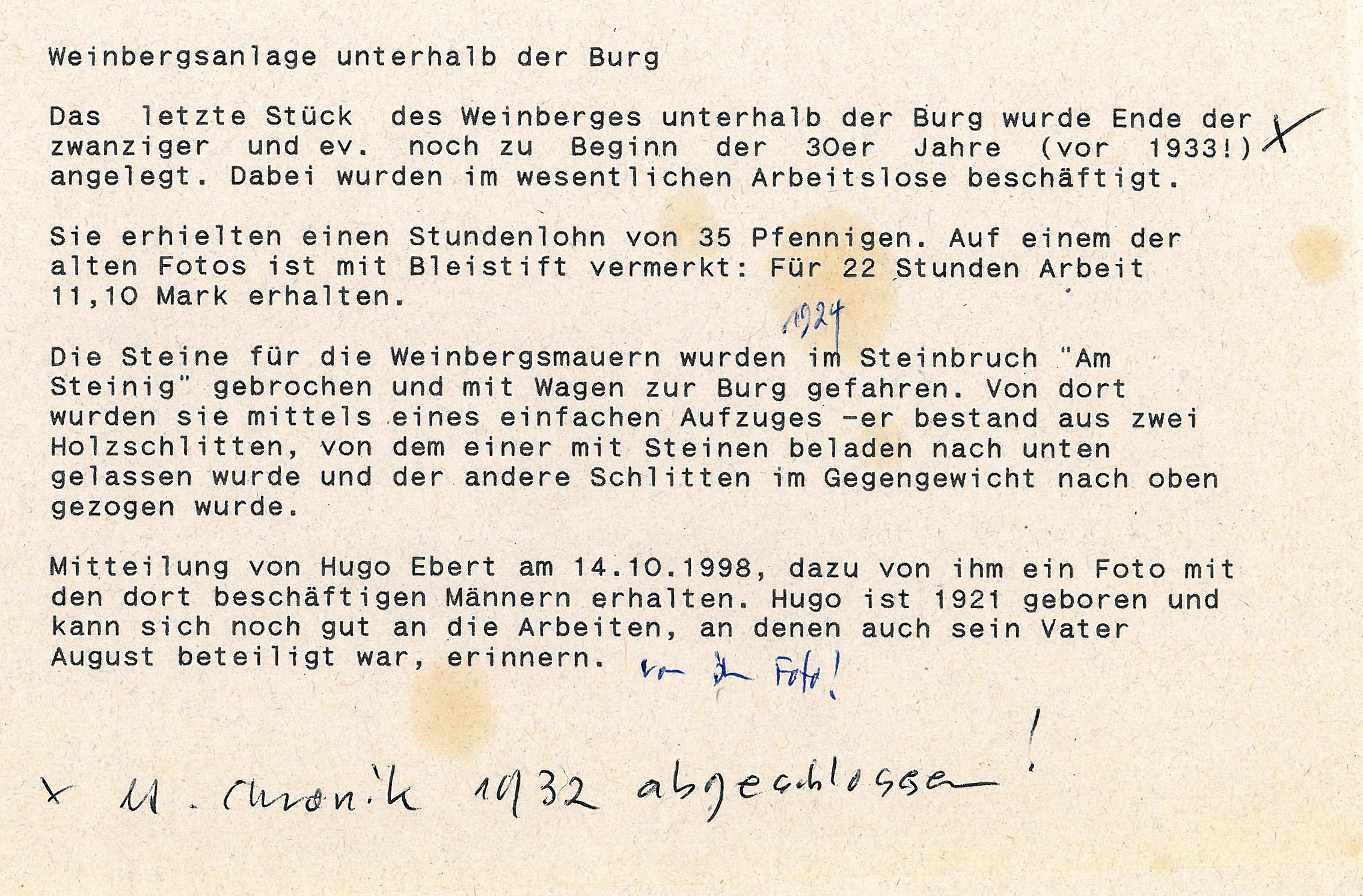 Überlieferung von Hugo Ebert vom 14.10.1998