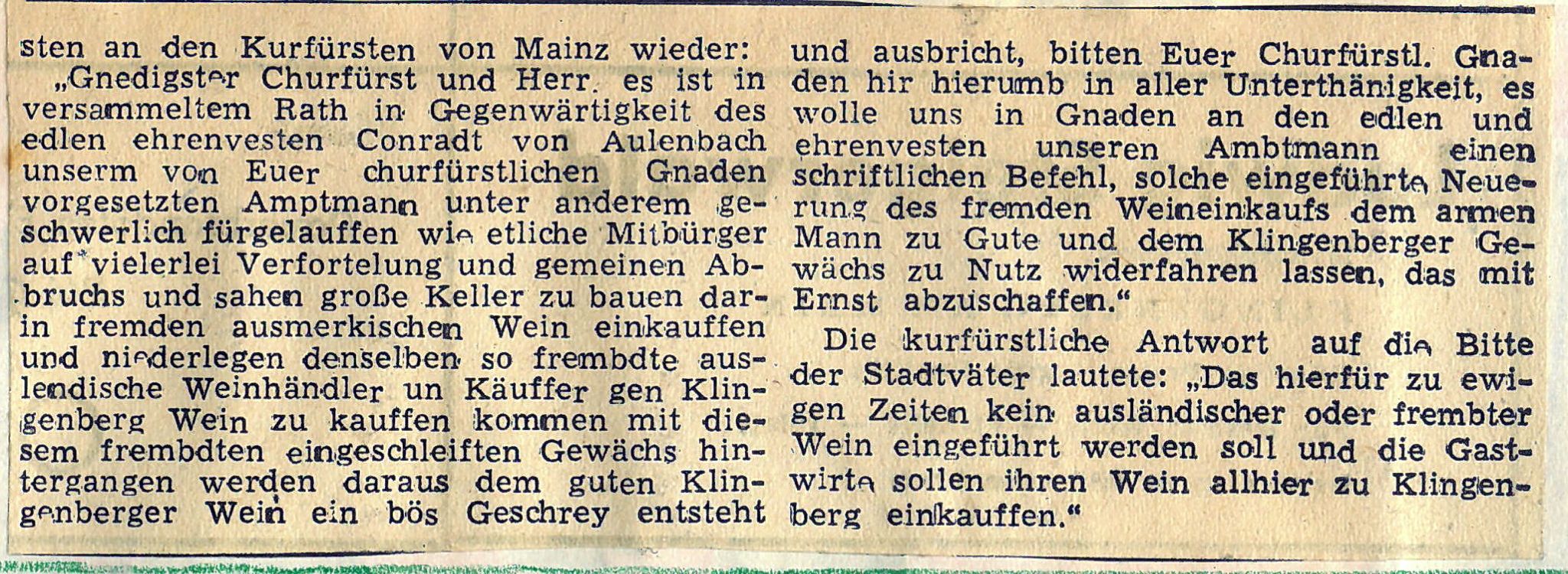 Fortsetzung Zeitungsbericht zum Klingenberger Winzerfest 1950