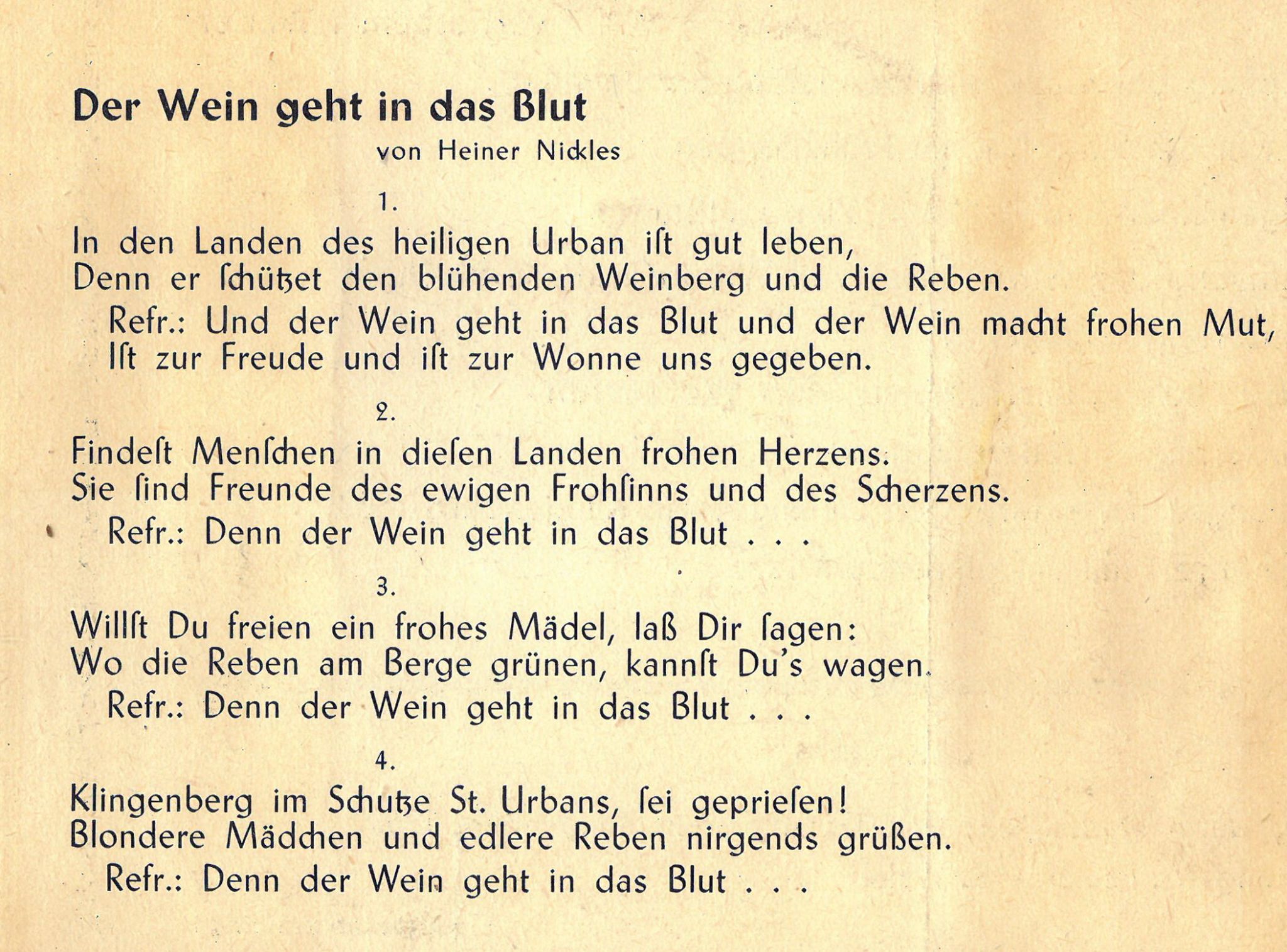 Liedtext zum Klingenberger Winzerfest 1951