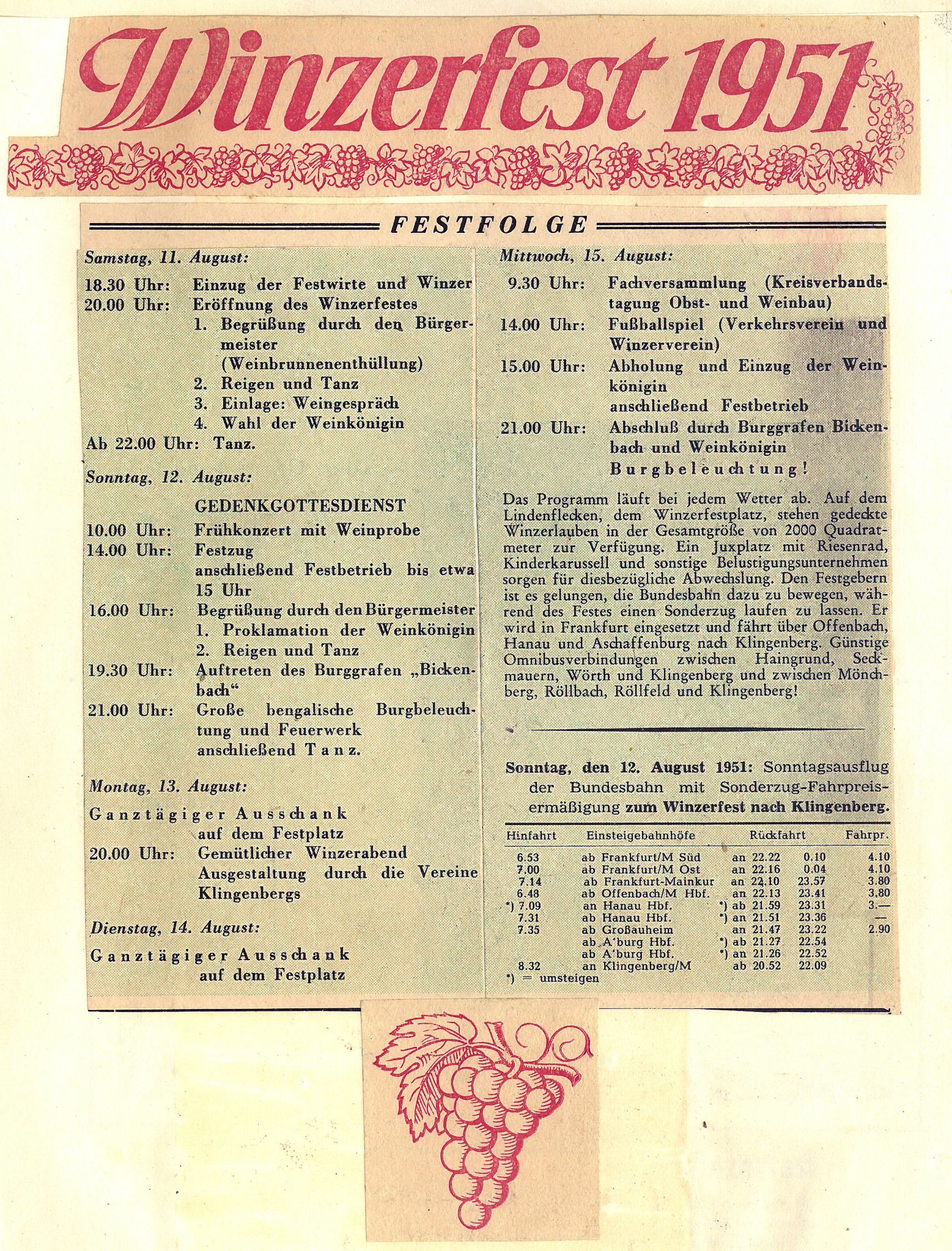 Festfolge und Sonderzüge