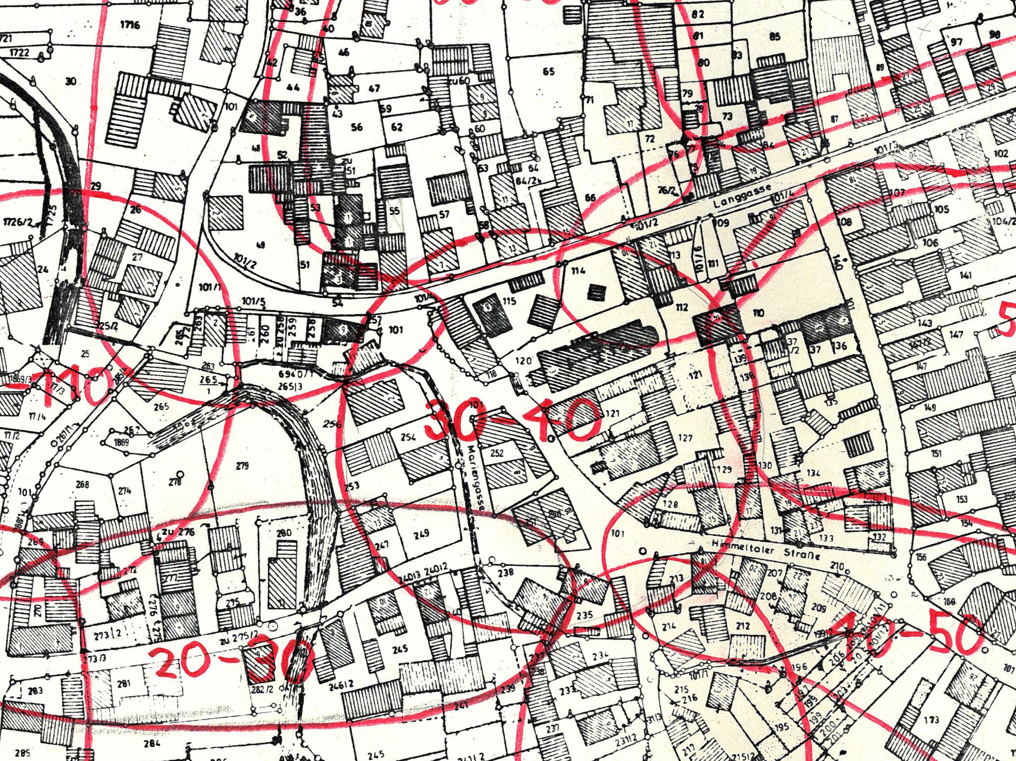 Planausschnitt der Ortsmitte Röllfeld um 1980
