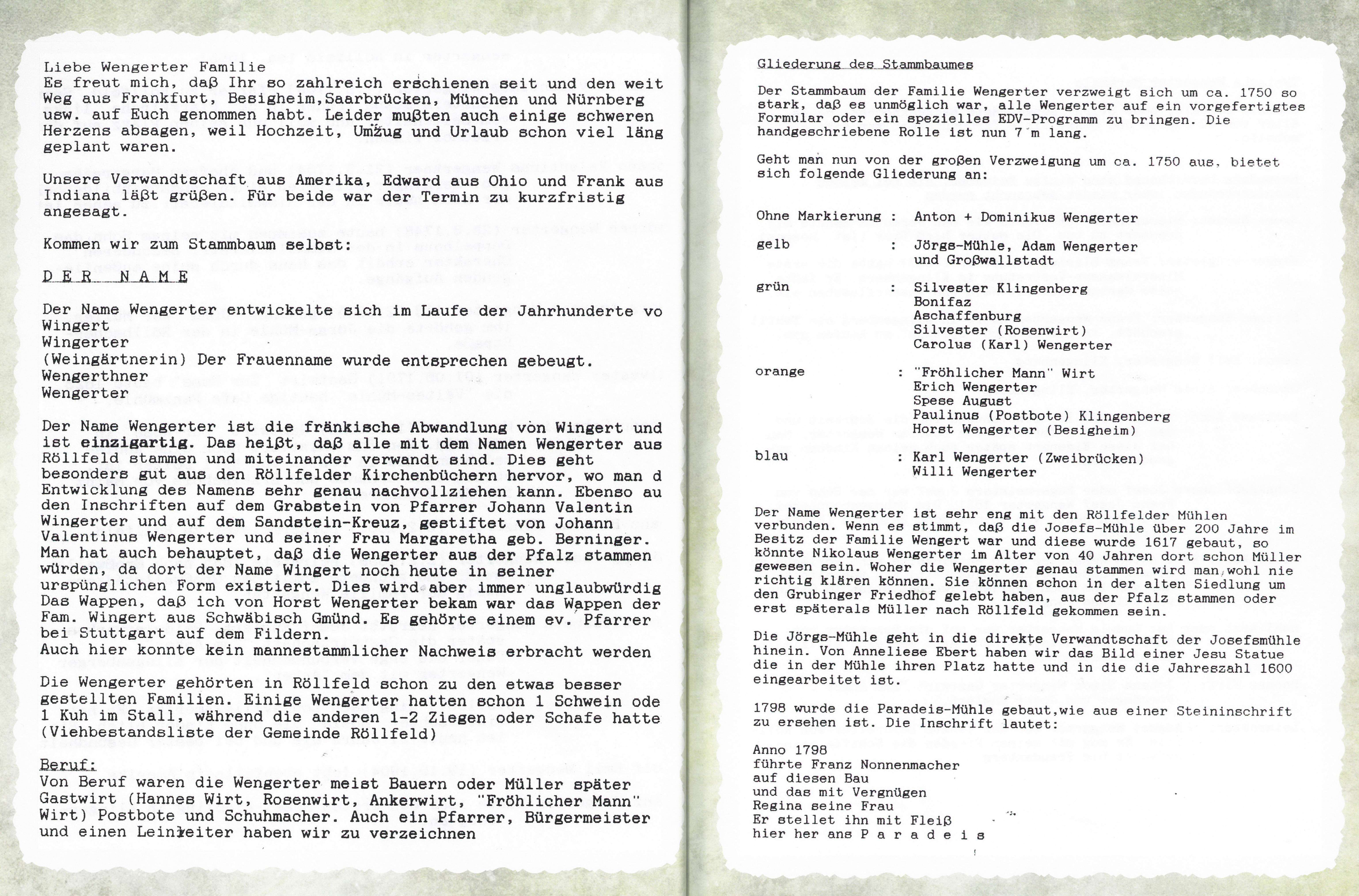 Wissenswertes über die Familien Wengerter