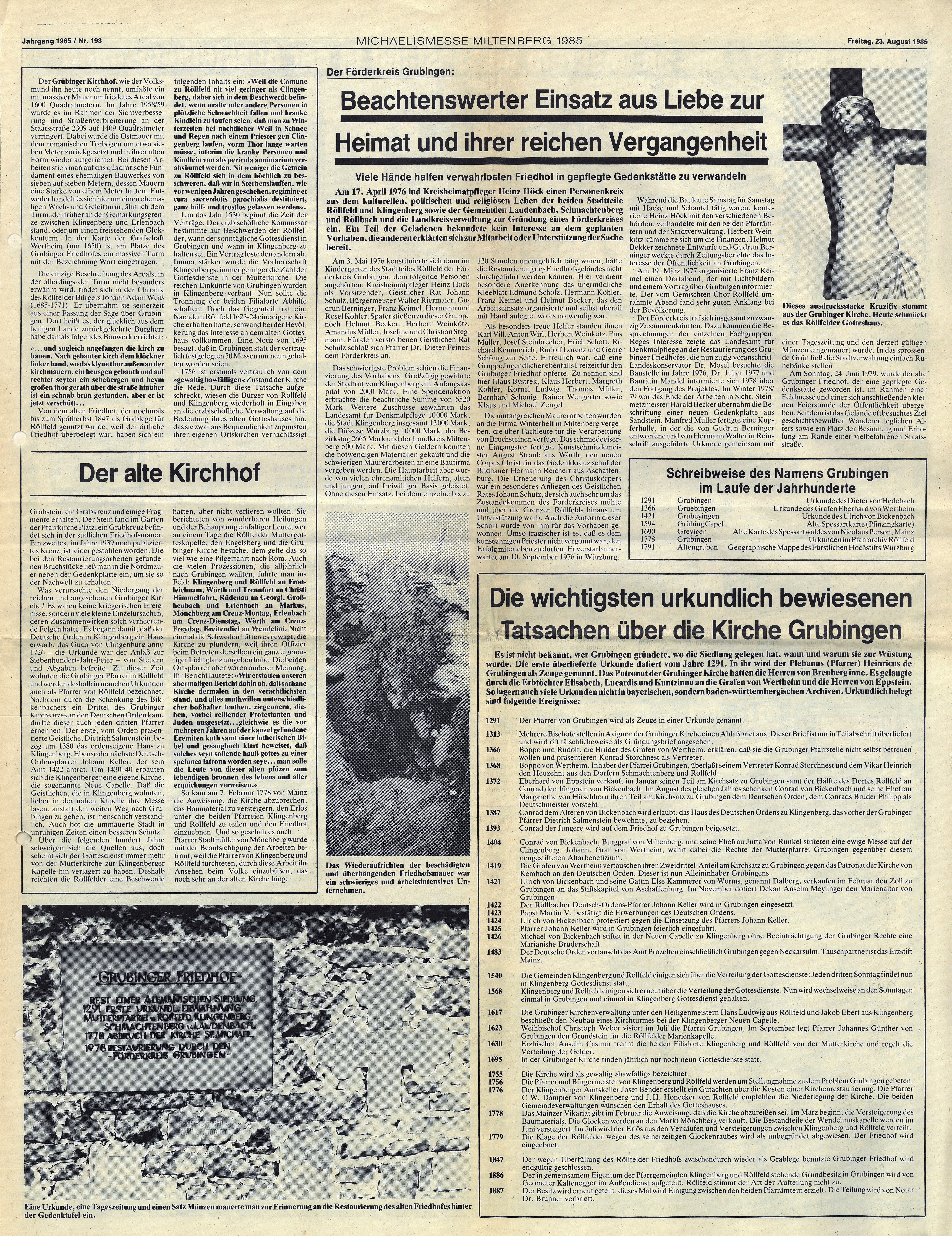 Zeitungsbericht zum Grubinger Friedhof