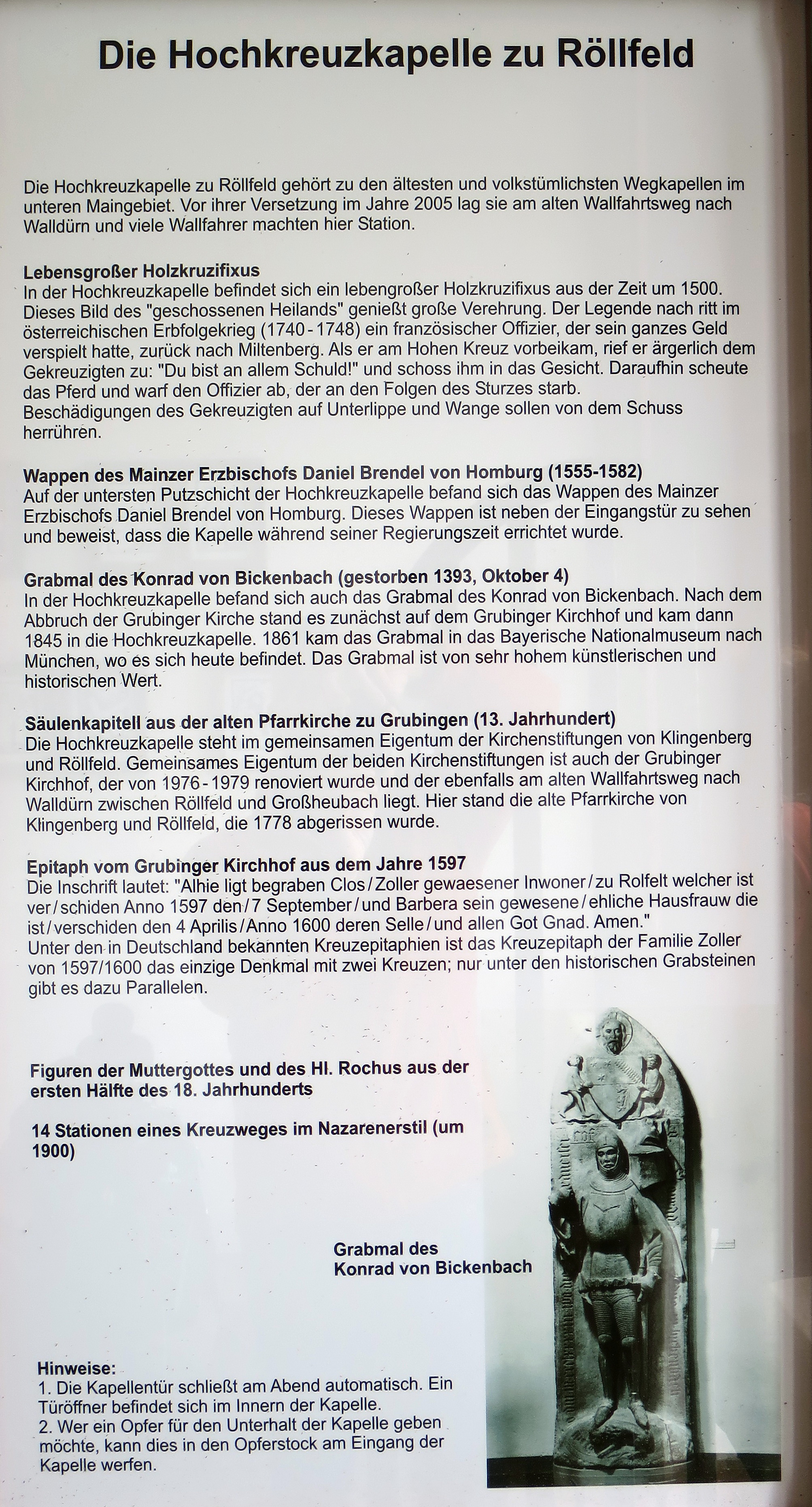 Beschreibungen zur Kapelle und zu den Exponaten