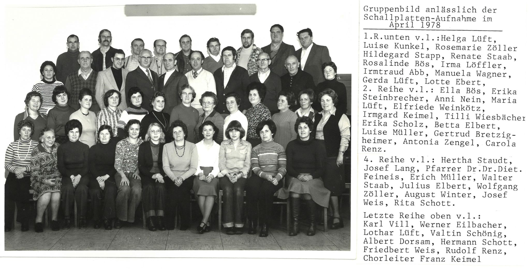 Gruppenbild zur Schallplattenaufnahme im April 1978