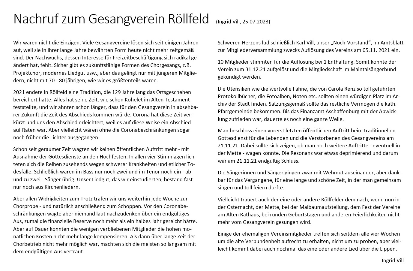 Nachruf von Ingrid Vill