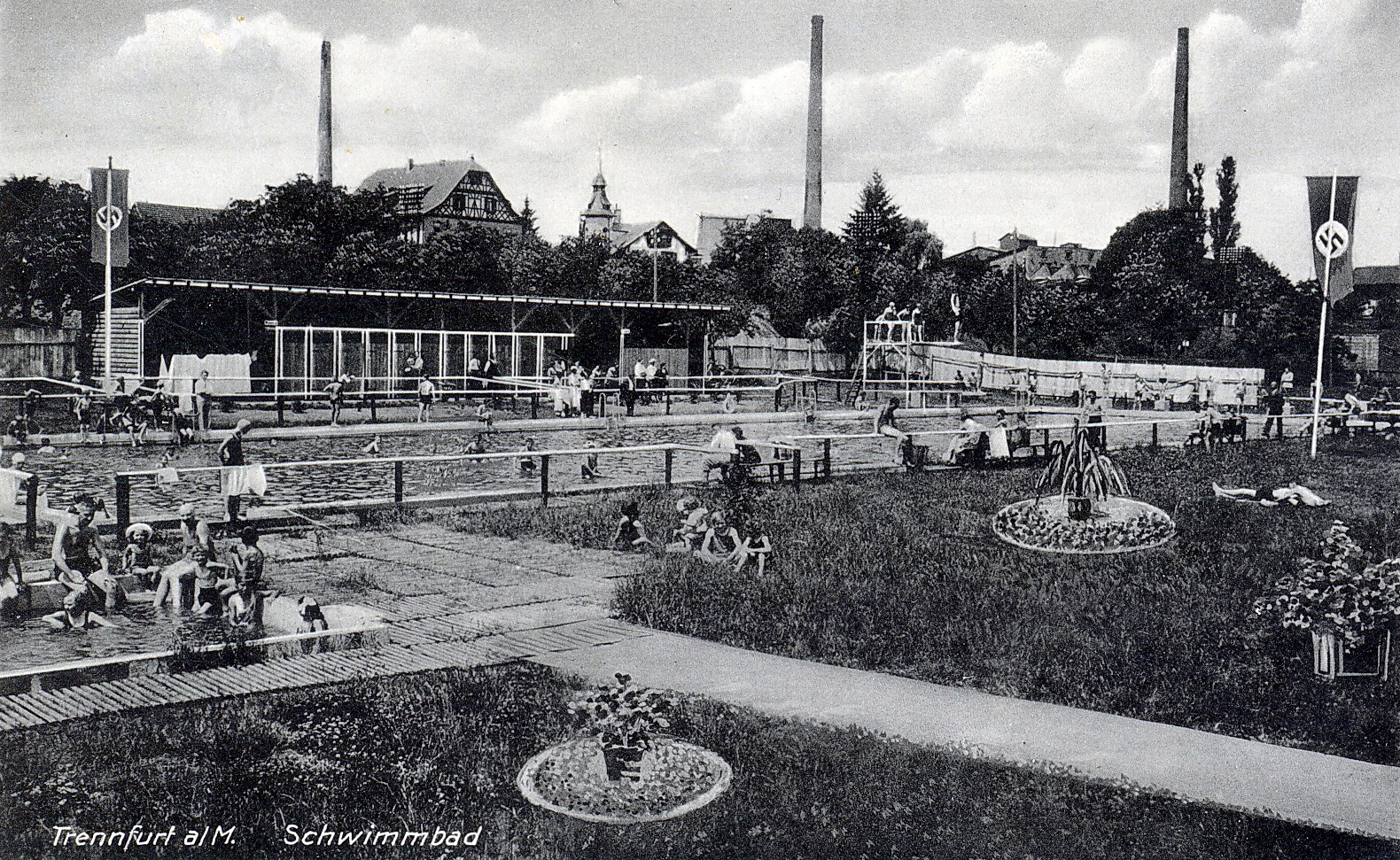 Ansichtskarte des Trennfurter Freibades um 1940
