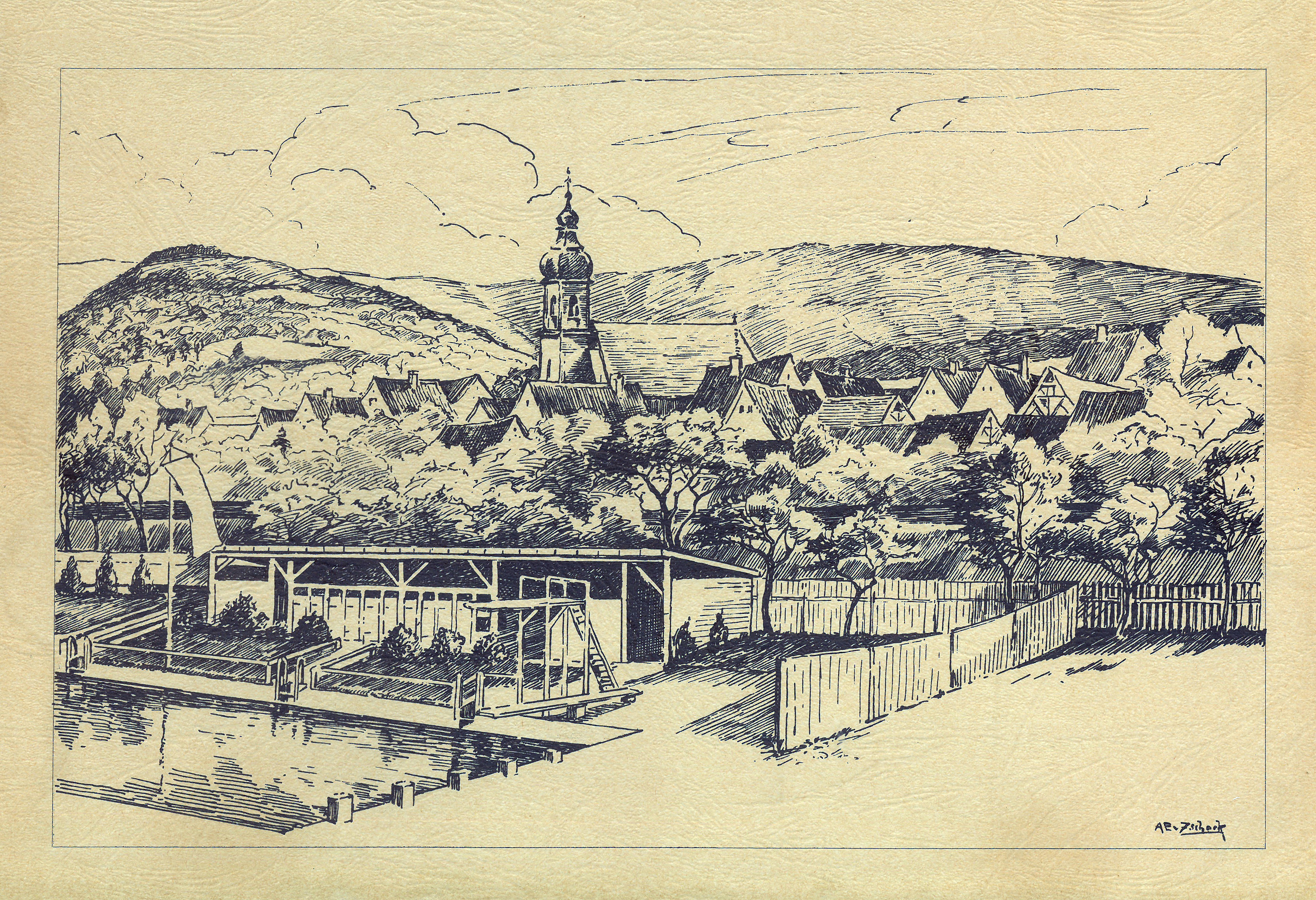 Strichzeichnung des Trennfurter Freibads