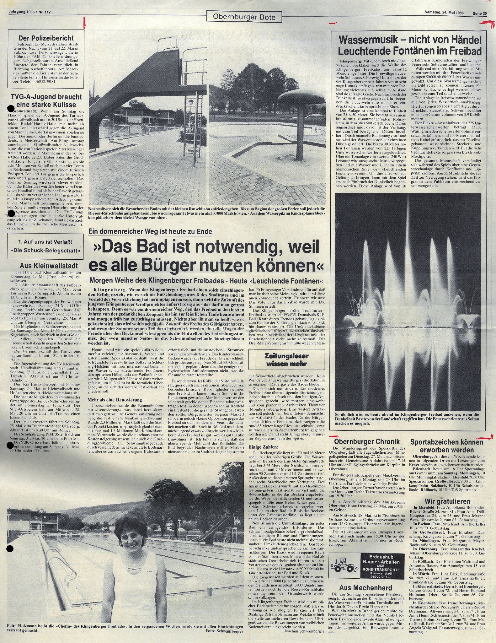 Zeitungsartikel des zur Eröffnung des Freibades