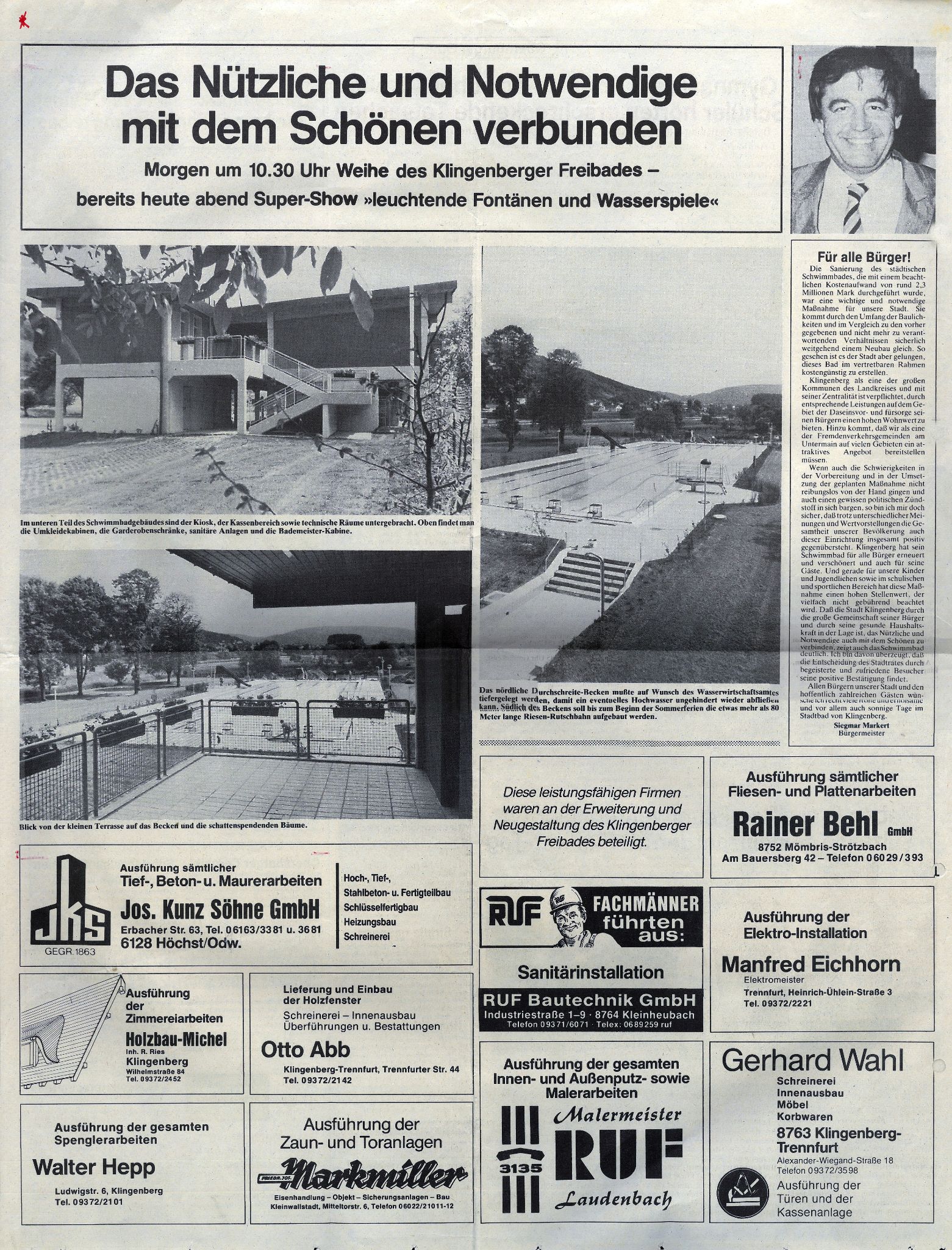 Zeitungsartikel des zur Eröffnung des Freibades