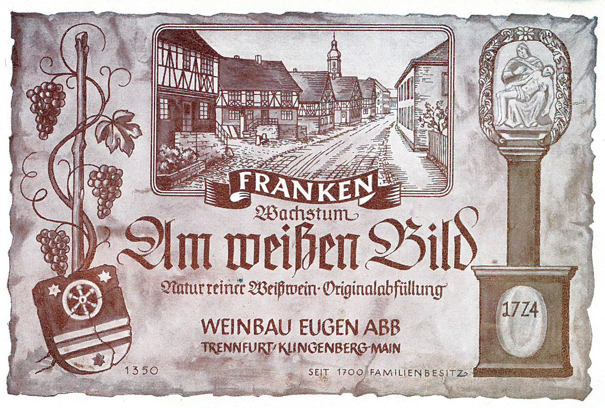 Weinetikett mit der Motiv Einmündung Ankergasse und Bildstock "Im weißen Bild"