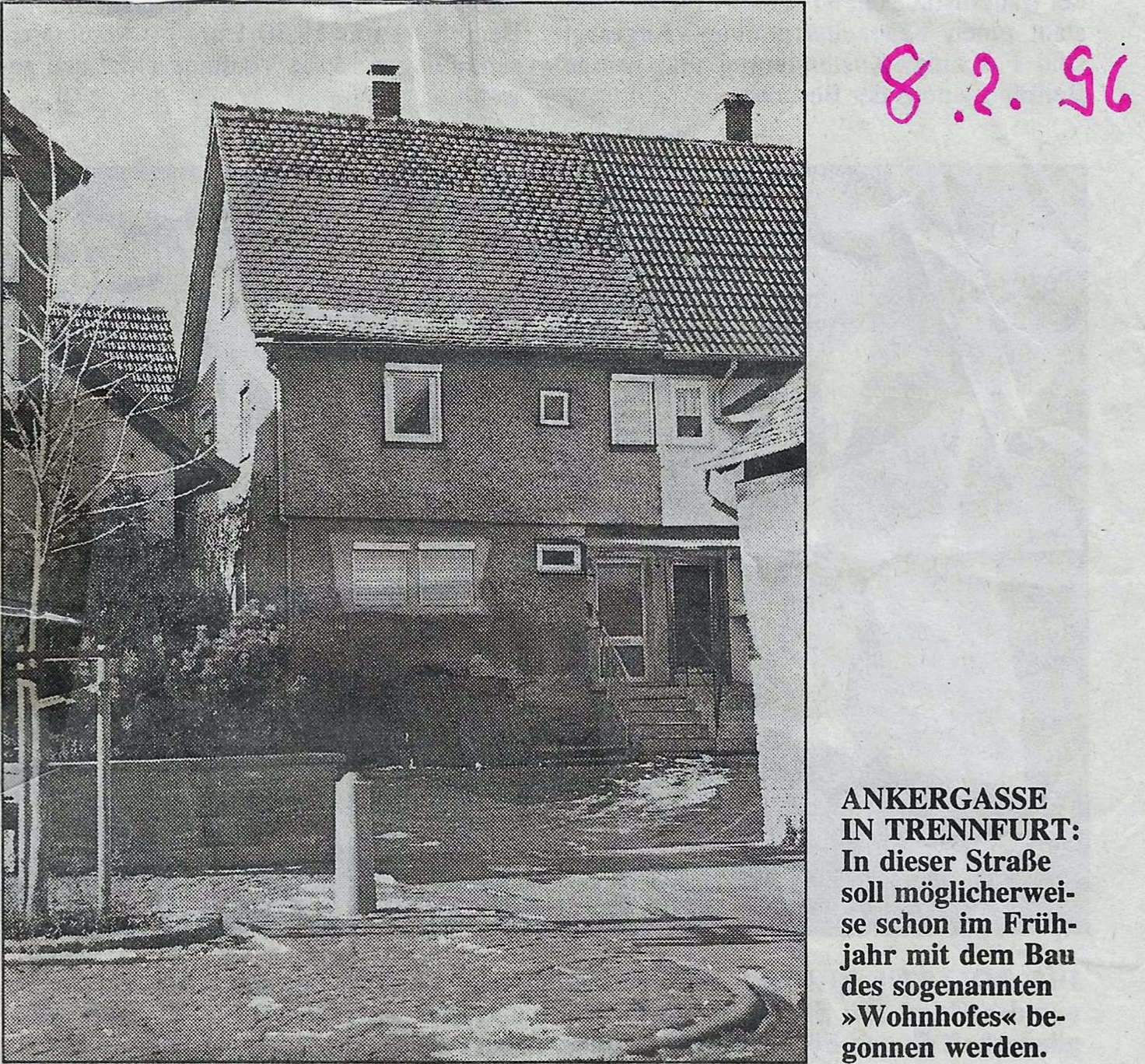 Zeitungsartikel aus dem Jahr 1996 zur Ankergasse 32 - 34