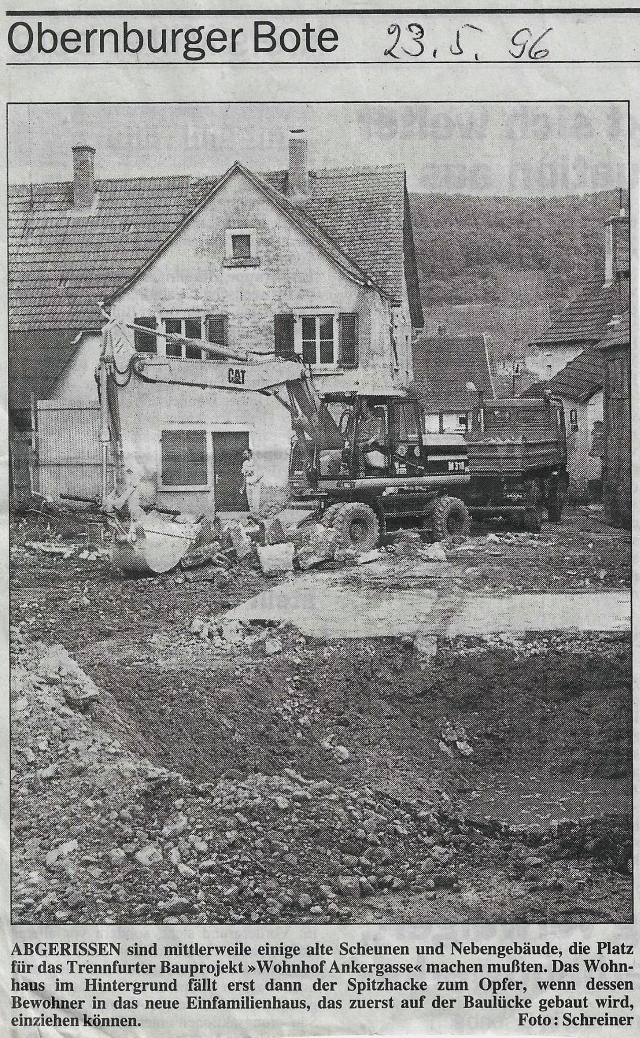 Zeitungsartikel aus dem Jahr 1996 zur Ankergasse 32