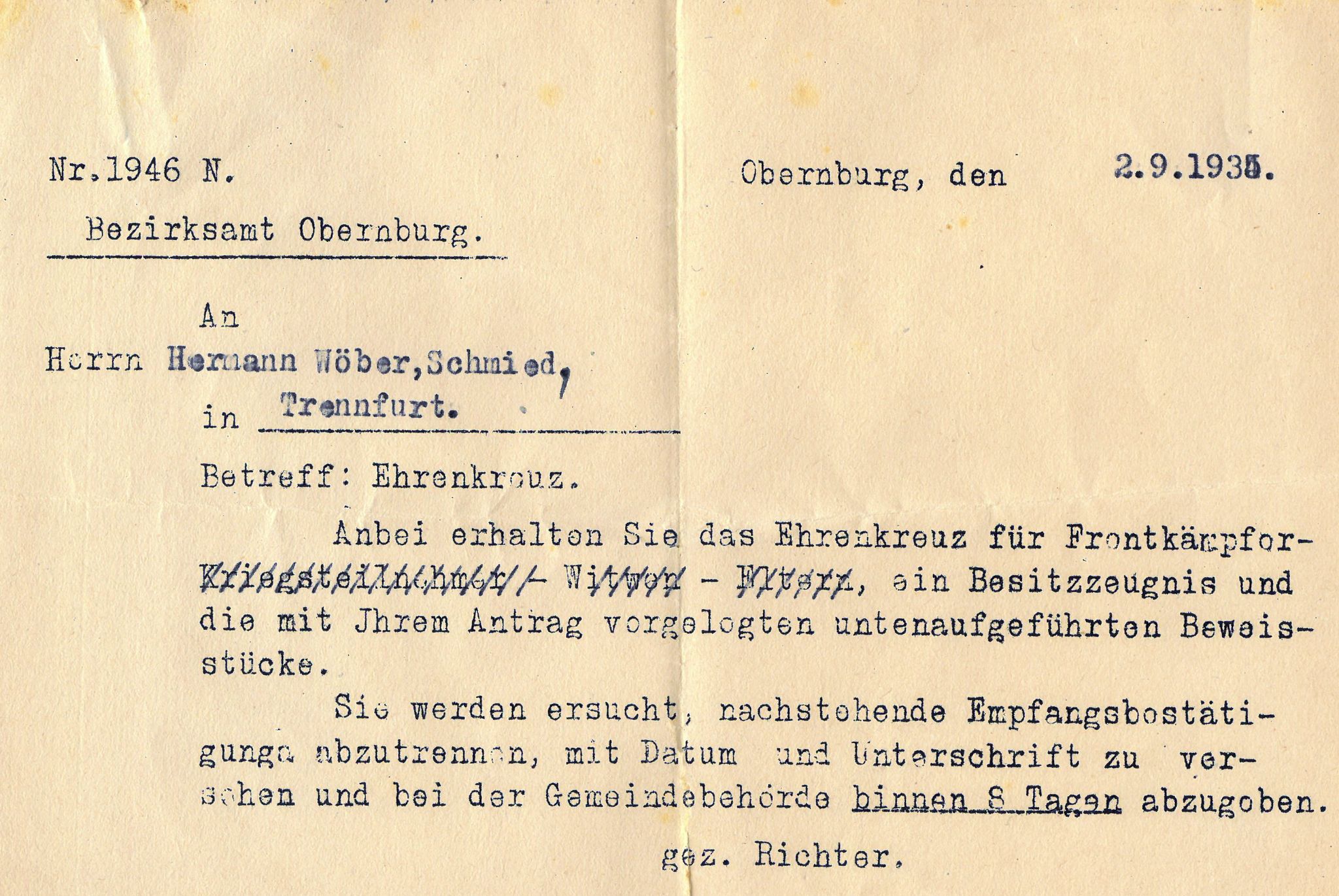 Verleihung des Ehrenkreuzes an Hermann Wöber