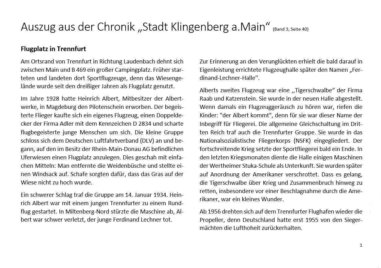 Auszug aus der Chronik der Stadt Klingenberg a.Main